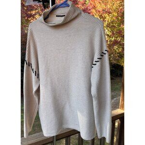 Tahari Black White Contrast Stitch Sweater Size Large